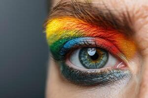 Colorful eye makeup with rainbow eyeshadow photo
