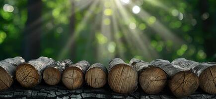 serene forest scene with sunlight shining through the trees photo