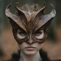 Mysterious fantasy creature with horns and piercing eyes photo