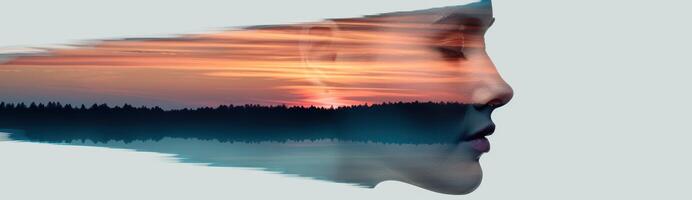 serene sunset reflection in tranquil lake photo