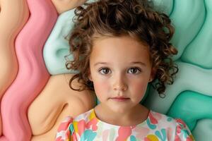 Curly haired child with serious expression photo