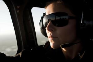 Pilot looking out of aircraft window photo