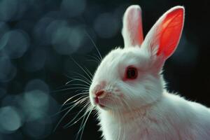 Closeup of a fluffy white rabbit with red eyes photo