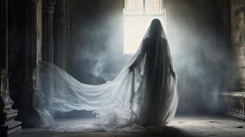 Mysterious ghostly figure in an abandoned building photo