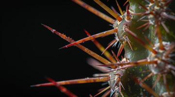 Macro shot of a cactus with sharp spines photo