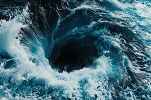 Powerful ocean waves crashing against rocky cliffs photo