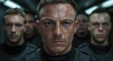 Intense military soldier with serious expression photo