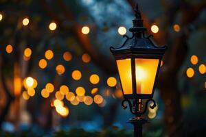 Glowing lantern in the night photo