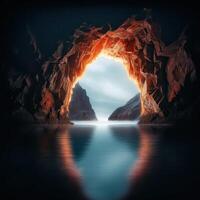 Dramatic Glowing Archway Over Serene Lake photo