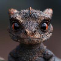 Close up of a reptilian creature with intricate scales and striking eyes photo