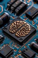 Intricate electronic circuit board with brain shaped component photo