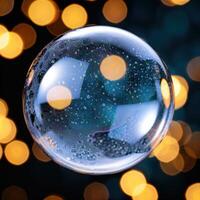 Magical snow globe with glowing lights photo