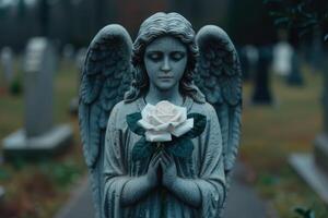 Angelic statue holding a rose photo