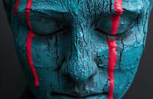 Surreal portrait with closed eyes and red streaks photo