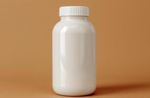 white plastic bottle with lid on orange background photo