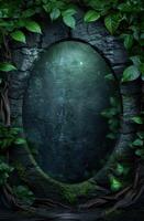 Mysterious glowing orb in enchanted forest photo
