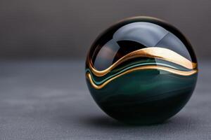 Reflective glass sphere with abstract patterns photo