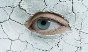 eye peeking through cracked surface photo