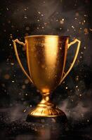 golden trophy award with sparkling lights photo