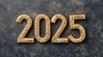 golden new year 2025 numbers on dark background photo