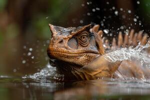Closeup of a chameleon in the rain photo