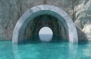 Serene underground cave with crystal clear turquoise waters photo
