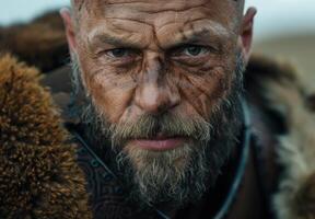 Rugged and weathered face of an older man photo