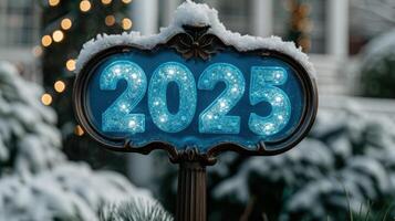 Sparkling new year 2025 sign in winter photo