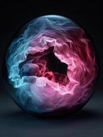 Newborn baby in a glowing sphere of light photo