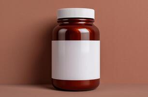 amber glass supplement bottle with blank label photo