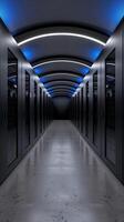 Futuristic data center hallway with arched lighting photo