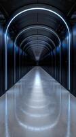 Futuristic illuminated tunnel with arched walkway photo
