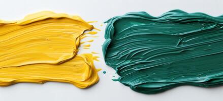 Abstract paint textures in yellow and green colors photo