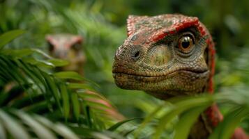 close up of a colorful chameleon in the jungle photo