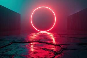Glowing red circle reflected in water photo