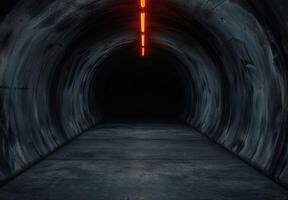 Mysterious dark tunnel with glowing light photo