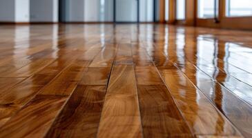 Shiny hardwood floor with reflections photo