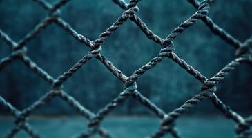 Intricate web of twisted ropes against a moody backdrop photo