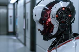 Futuristic robot with glowing red circuits photo