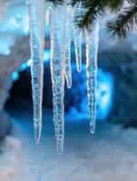 Icy winter wonderland with sparkling icicles photo