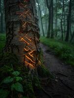 Glowing tree bark in a mysterious forest photo