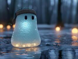 Whimsical ice lantern in winter wonderland photo