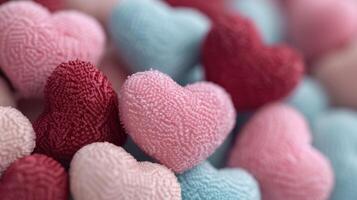 Soft and cozy heart shaped pillows in various shades of pink and red photo