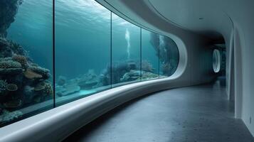 Underwater tunnel with coral reef and marine life photo