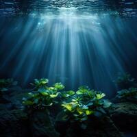 Underwater scene with sunlight shining through the water photo