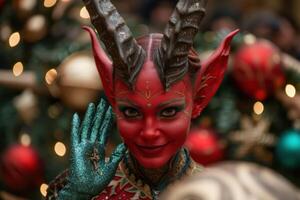 Vibrant costumed performer in festive setting photo