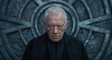 Serious senior man with stern expression photo