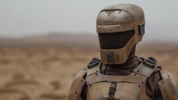 Futuristic soldier in desert environment photo