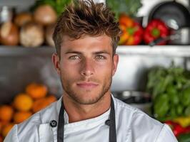 portrait of a professional chef in the kitchen photo