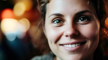 close up of a smiling womans face photo